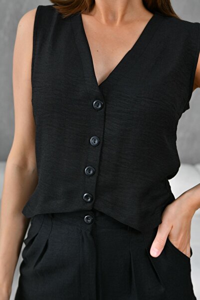 Lusin Black Linen Set - Vest and Palazzo Pants, Sofia Summer Set