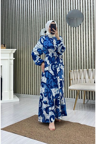 Moda Krash Viscose Fabric - Wide Cut and Belt Detailed Summer Dress