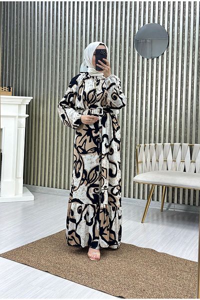 Moda Krash Ύφασμα βισκόζης - Καλοκαιρινό φόρεμα με φαρδιά κοπή και λεπτομέρεια ζώνης