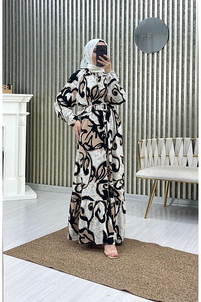 Moda Krash Ύφασμα βισκόζης - Καλοκαιρινό φόρεμα με φαρδιά κοπή και λεπτομέρεια ζώνης