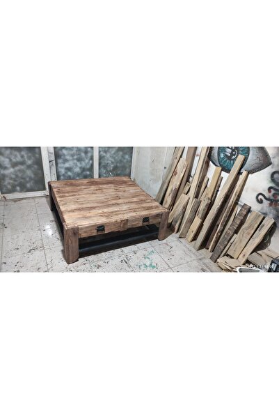 BALIKESİR ADA SANAT 90x90cm cm Ahşap Eskitme Country Orta Sehpa Retro