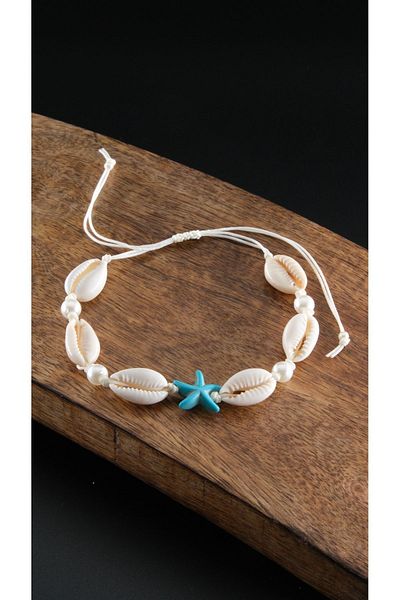 Chillin' Blue Starfish Pearl Beaded Anklet Bracelet - with Adjustable Elevator