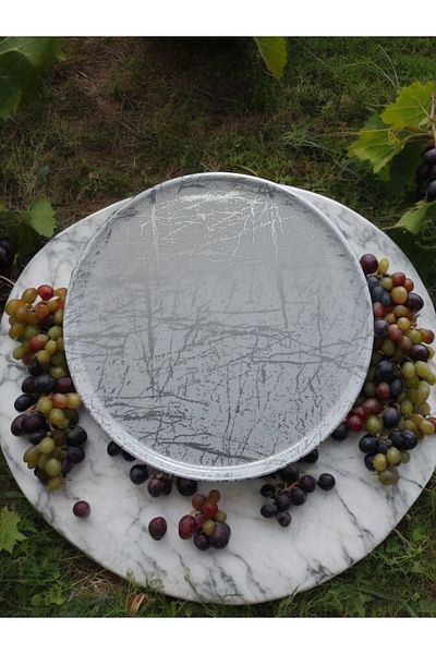 Freya YANPA TICARET FREYA 32 CM MELAMIN ROUND TRAY SILVER TROPHY TRAY