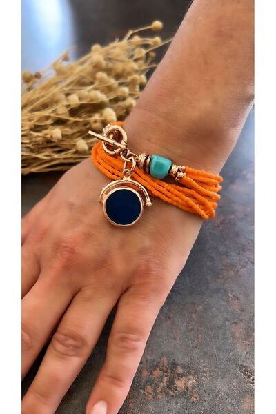 splashtakı 925 Ayar Gümüş Rose Bileklik Mavi Kuvars Somon Mercan Takı