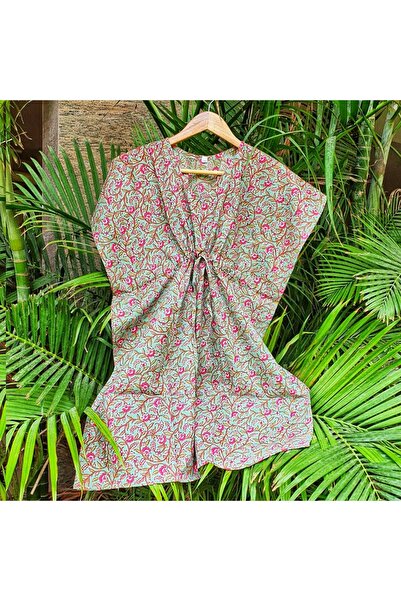 TURKINDIA Su Yeşili & Magenta Kaftan Elbise Pareo (8-10 Yaş)- Kız Çocuk