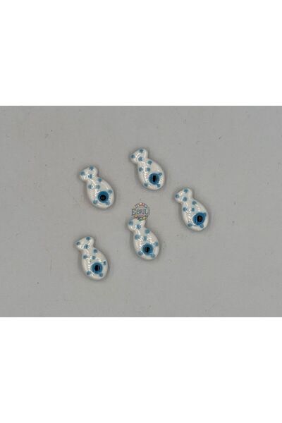 Ebruli Boncuk 18,90 mm Λευκό Μουτζουρωμένο Ψάρι 5 τμχ Κεραμικό κόσμημα κατασκ...