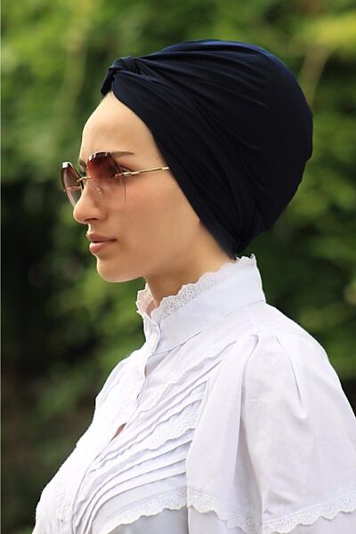 Sahra Şal Dünyası Dolama Bone Lacivert Hazır Model