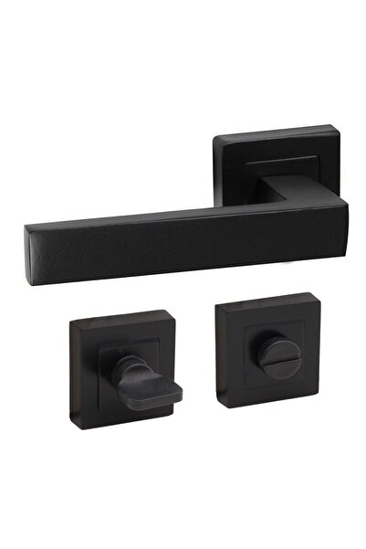 ararsanburada Siyah Kare Rozetli Kapı Kolu Wc 1 Takım (2 Adet Kapı Kolu ve 2 ...