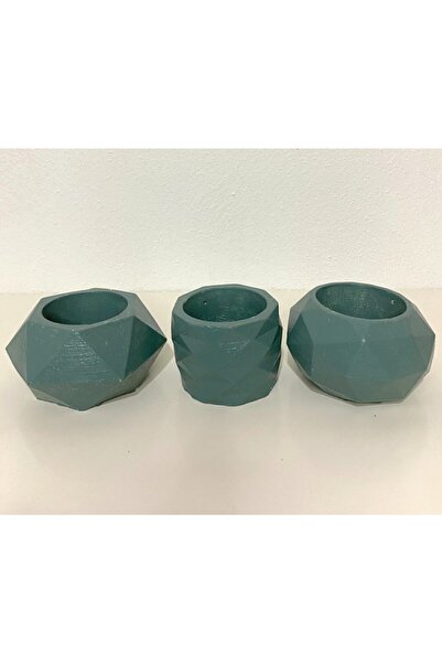 decolight 3'lü Küf Yeşili Renk Beton Sukulent Ve Kaktüs Saksı Seti.