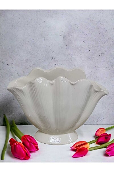 hazztasarım istiridye vazo acık krem