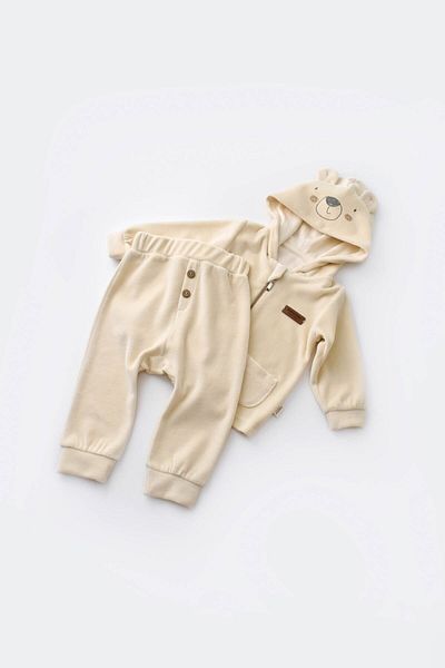 BabyCosy Set pentru bebeluși din catifea - pantaloni cu glugă și cămașă cu mânecă lungă, seria nou-născut