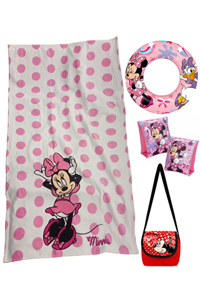 Minnie Mouse Kız Çocuk Plaj Havlusu + Kolluk + Simit Havuz ve Plaj Seti