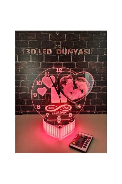 3D Hediye Dünyası Valentine's Day Gift with Heart Clock 16 Colors with Remote Control