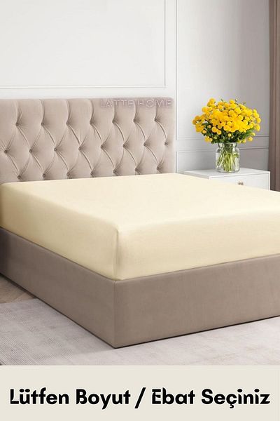 LATTE TEKSTİL Cream Colored 100% Cotton Combed Fabric Fitted Sheet Single-Double-King Size