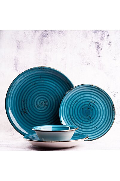 BY BONE Harmony Infinity 24 Parça 6 Kişilik Yemek Takımı - 6 kişilik Günlük Şeker Mavi Renkli Yemek Takımı