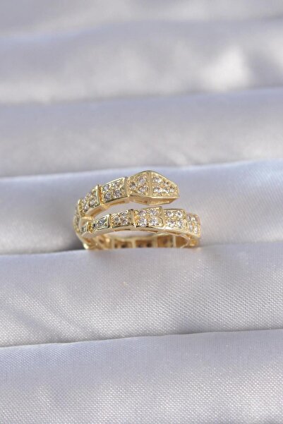 REBORN DESIGN خاتم نحاسي ذهبي اللون مرصع بحجر الزركون السميك على شكل ثعبان قا...