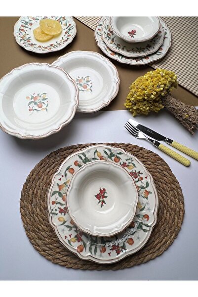 tabakevi TABAK EVİ Fulya Food Garden Porselen Yemek Takımı 6 Kişilik 24 Parça