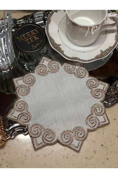MERRY TEK Coffee Side Presentation Cocktail Napkin Set of 6 Copper Glitter Embroidery Embroidered