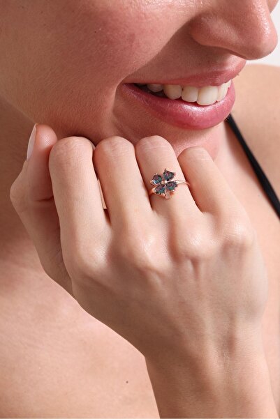 Silvano Jewelry 925 Ayar Rose Gümüş Mistik Yonca Yüzük