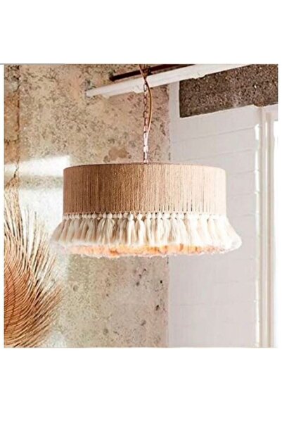 TinyThings Wicker And Macrame Bohemian Rustic Chandelier Jute Chandelier 35 Cm