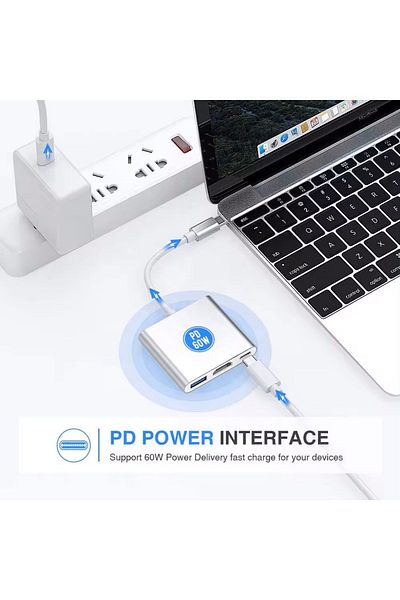 Foxyn Fxn-31 Samsung Dex Apple Macbook متوافق مع 3in1 Type-c Hub HDMI USB 3.0 محول الشحن