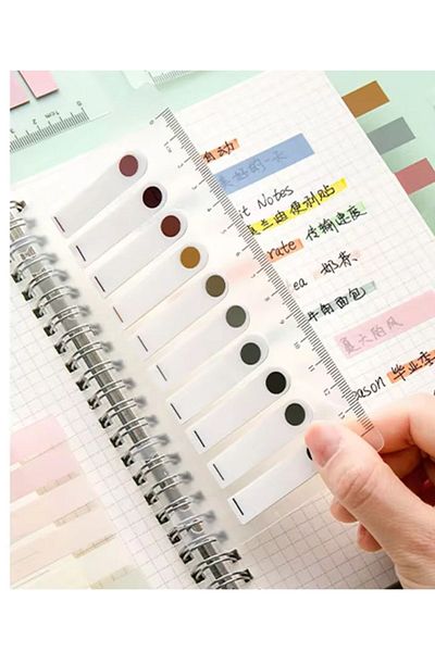 NaSaDAN 200 Sheets - 10 Colors Ruled Earth Tones Point Transparent Adhesive Note Paper Postit