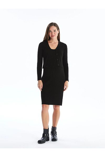 LC Waikiki LCWAIKIKI Umstands-Strickkleid- und Strickjacken-Set – U-Ausschnitt