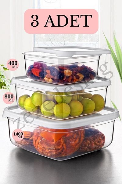 zezedesing Set of 3 Embox Square Food Storage Container (white) 400ml-800ml-1400ml
