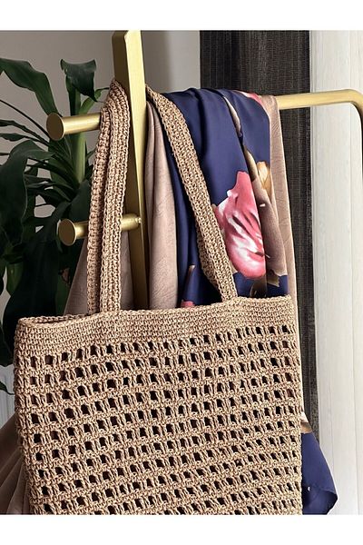 Zeynep Çanta Handmade Knitted - Straw and Openwork Women's Shoulder and Beach Bag