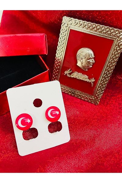 1PARÇAMAVİ أقراط أطفال بمشبك ضغط على العلم التركي - أقراط لا تحتاج إلى ثقب - يوم الجمهورية في 29 أكتوبر