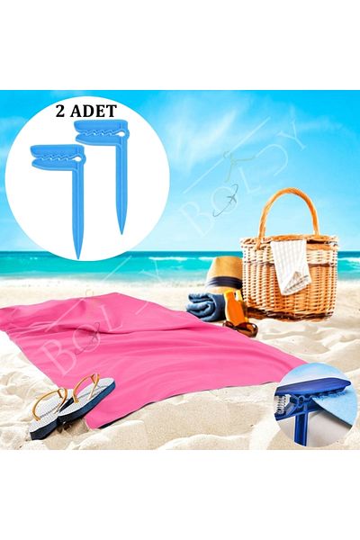 Boldy Set of 2 Towels and Stakes - for Beach and Peg - Piled Stabilizer - Towel Holder
