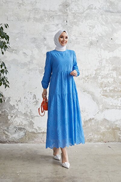 She Olive Φόρεμα Guipure Hijab-μπλε