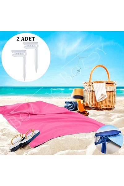Boldy Set of 2 Towels and Stakes - for Beach and Peg - Piled Stabilizer - Towel Holder