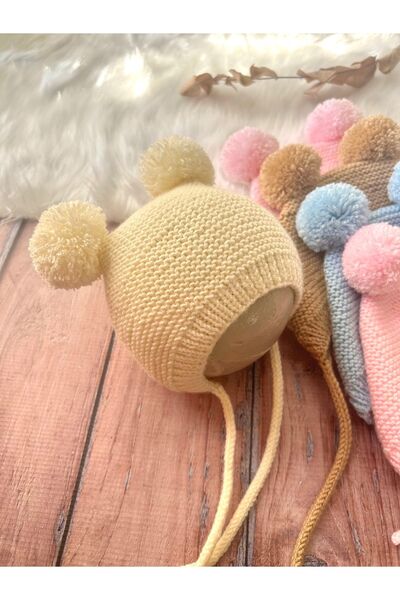 seraskids Hand Knitted Ecru Baby Pompom Hat
