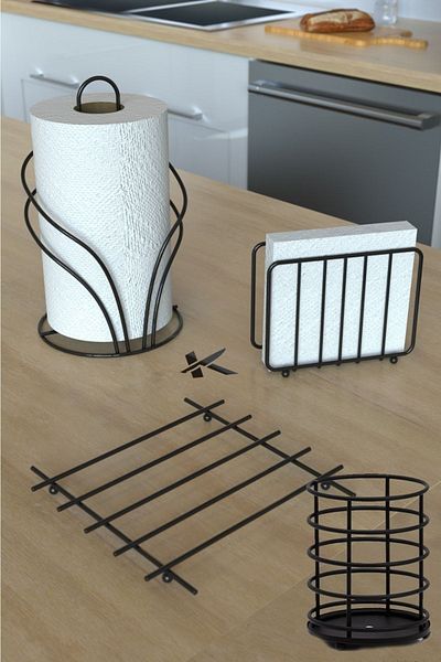 KARTEYA 5-Piece Serving Set Bread Basket Towel Holder Napkin Holder Trivet Spoon Holder Bread Dish