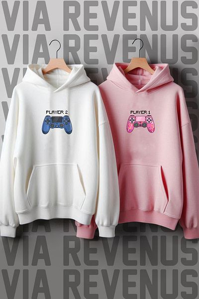 Vordevia Φούτερ Gamer Oversize Pink White Lover Combination - Valentine Printed