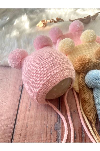 seraskids Hand Knitted Pink Baby Girl Pompom Hat