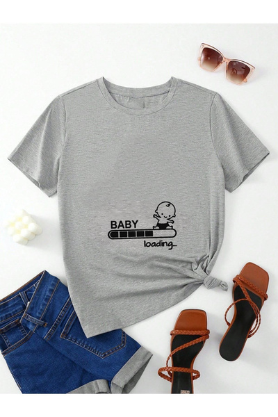 ARKA CREATIVE Tricou de maternitate supradimensionat gri - imprimat cu încărcare pentru bebeluși