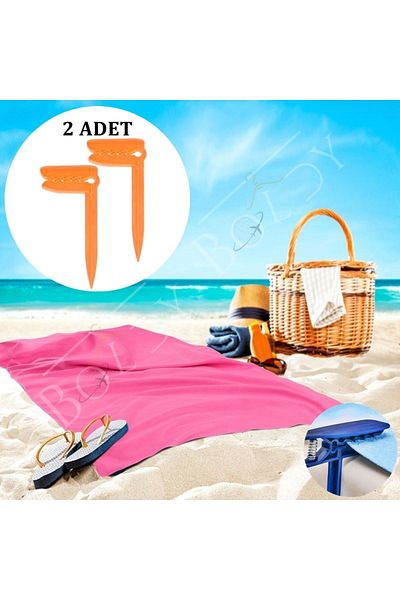 Boldy Set of 2 Towels and Stakes - for Beach and Peg - Piled Stabilizer - Towel Holder
