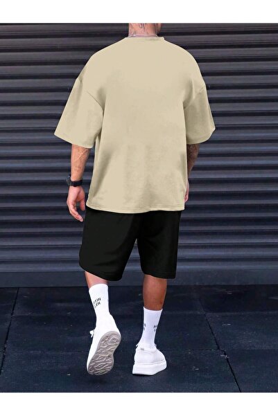 MODARİCH Паризький романтичний негабаритний комбінований бавовняний комплект із сортуванням і тисортуванням бежево-чорного кольору з принтом на горловині