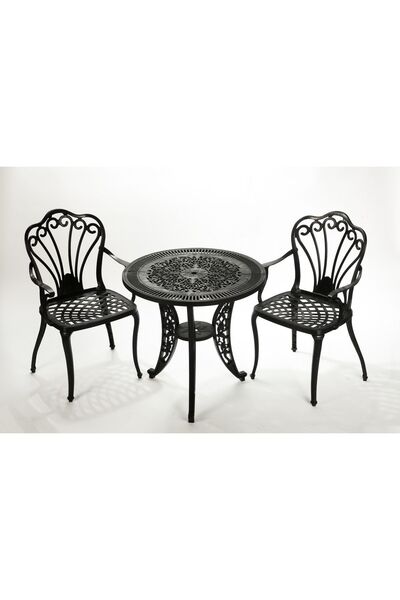 Fatih Ural Döküm Plastik ferforje siyah renk iki sandalye ve masa takım
