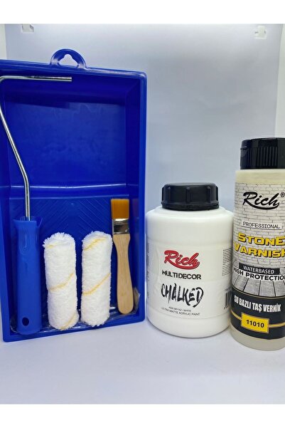 Rich Chalked Fayans Boyama Seti 1250 Cc Beyaz Taş Vernik 500 Cc & Boyama Rulo...