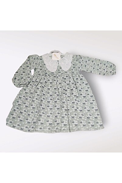 Mininaf Lace Packs of Collar Muslin Fabric Flowery Girls' Dress