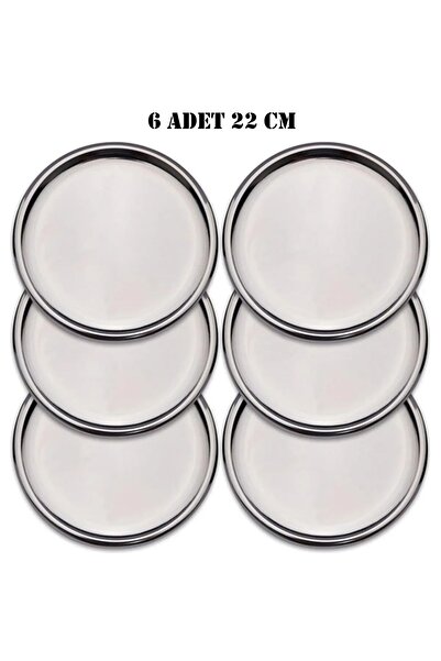 Yıldız çelik 6'lı Lüx Paslanmaz Çelik 22 Cm Yuvarlak Çay, Kahve Ve Servis Tep...