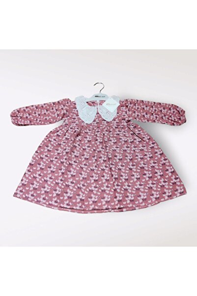 Mininaf DANTELLİ YAKA MÜSLİN KUMAŞ ÇİÇEKLİ KİZ ASTARLİ ÇOÇUK ELBİSA