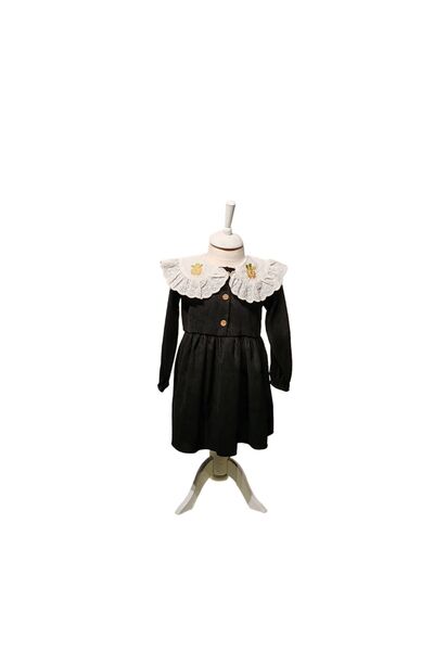 Mininaf Dress Long Sleeve Girls' Flower Embroidery Collar Red penba Black Gre...