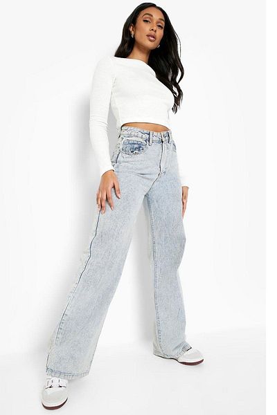 CHEISU Λευκό μακρυμάνικο Crop T-shirt - Γυναικεία μπλούζα με λαιμόκοψη καμιζόλα με κορδόνι