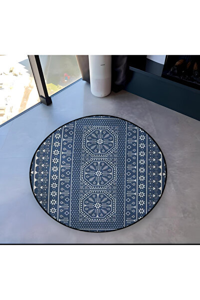 Rugs Modern Halı سجادة ميرا مستديرة باللون الأزرق الداكن والأبيض منسوجة بنمط ...