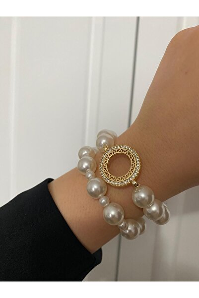 ENT COLLECTİON Çeyrek altın uyumlu incili Bileklik seti - Çeyrekli inci bileklik