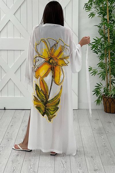 Hazinedan Pareo lung și kimono pentru femei cu imprimeu floral